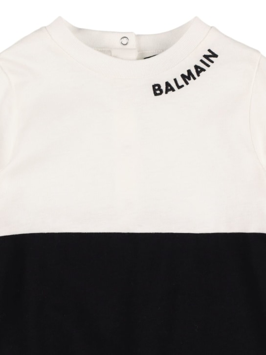 Balmain: Barboteuse, bonnet & bavoir en jersey de coton - Blanc/Noir - kids-girls_1 | Luisa Via Roma