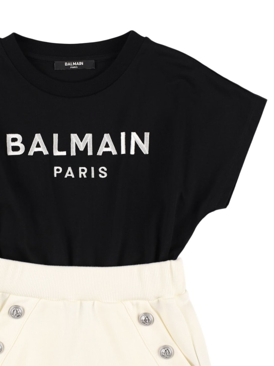 Balmain: Zweifarbiges Jerseykleid mit Logodruck - Schwarz/Weiß - kids-girls_1 | Luisa Via Roma