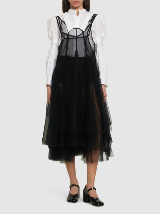 Noir Kei Ninomiya: Nylon tulle & cotton mini dress - Black - women_1 | Luisa Via Roma