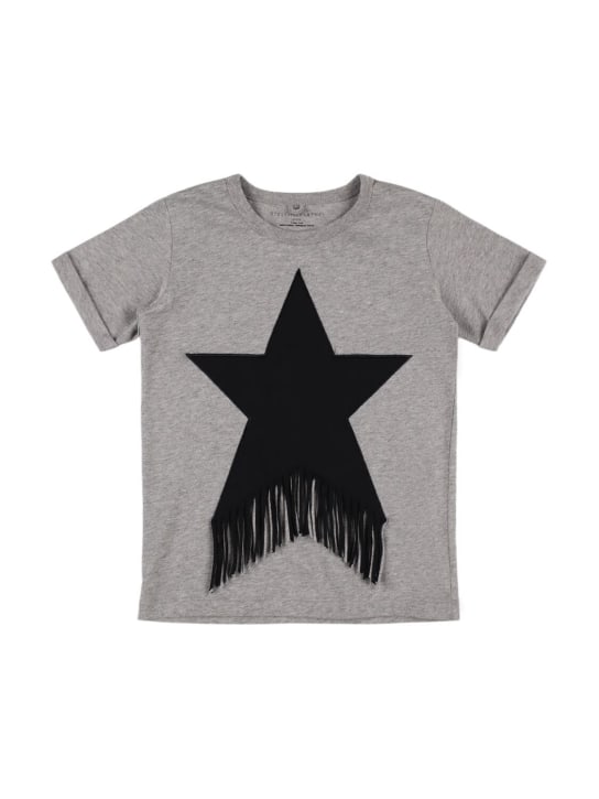 Stella Mccartney Kids: Cotton jersey t-shirt w/ fringes - Gri - kids-girls_0 | Luisa Via Roma
