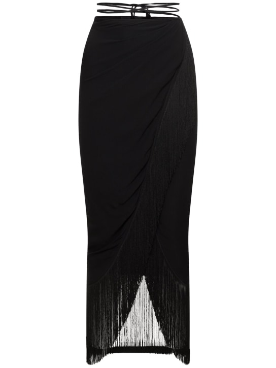 The Andamane: Jacky fringed silk midi wrap skirt - Siyah - women_0 | Luisa Via Roma
