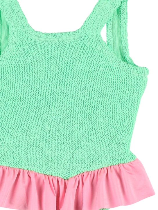 Hunza G: Seersucker one piece swimsuit w/ruffles - Lime/Pink - kids-girls_1 | Luisa Via Roma