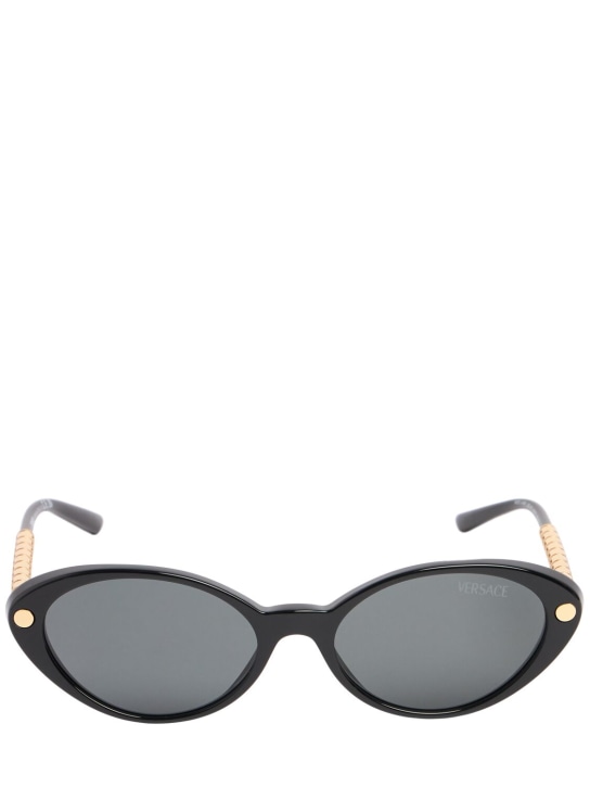 Versace: Round acetate sunglasses - Altın/Siyah - women_0 | Luisa Via Roma