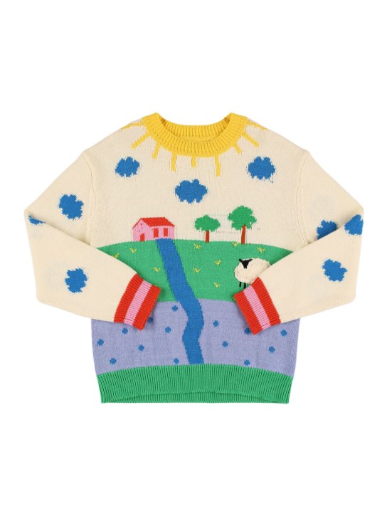 Stella Mccartney Kids: Suéter de punto de algodón y lana con intarsia - Multicolor - kids-girls_0 | Luisa Via Roma