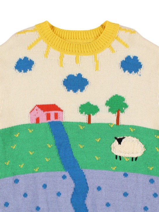 Stella Mccartney Kids: Suéter de punto de algodón y lana con intarsia - Multicolor - kids-girls_1 | Luisa Via Roma