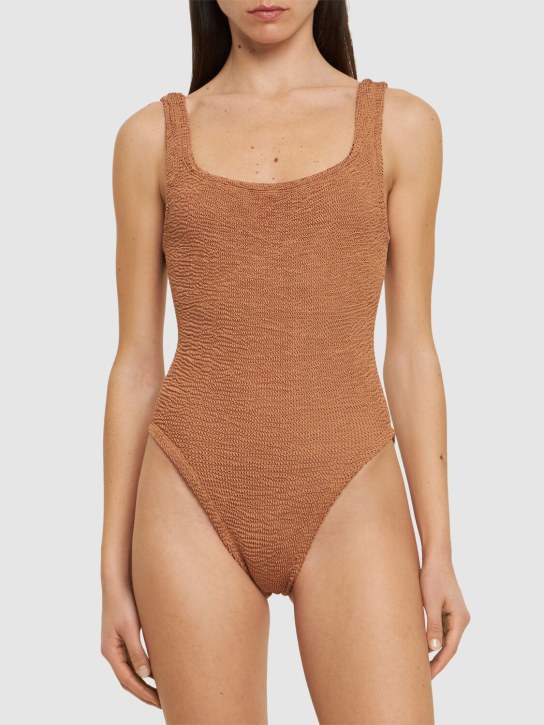 Hunza G: Square neck one piece swimsuit - Brown - women_1 | Luisa Via Roma