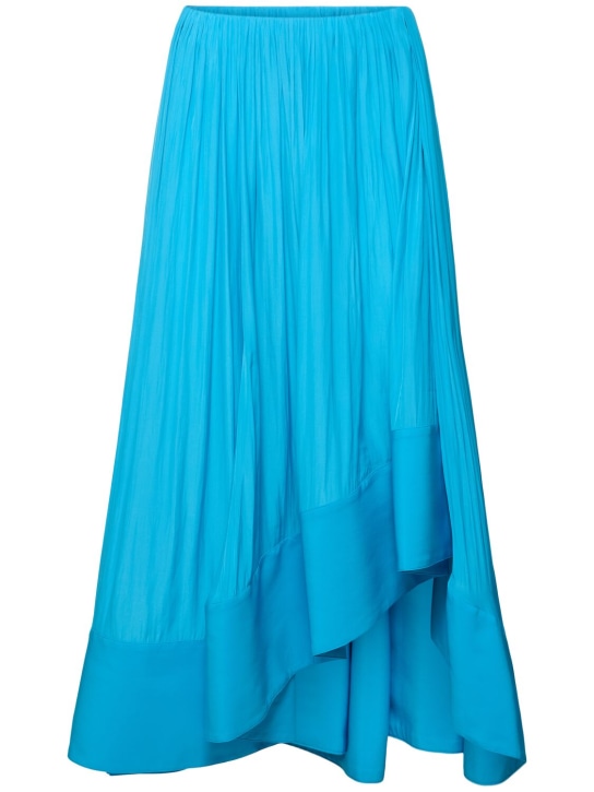 Lanvin: Falda midi de satén con cintura alta - Azul - women_0 | Luisa Via Roma