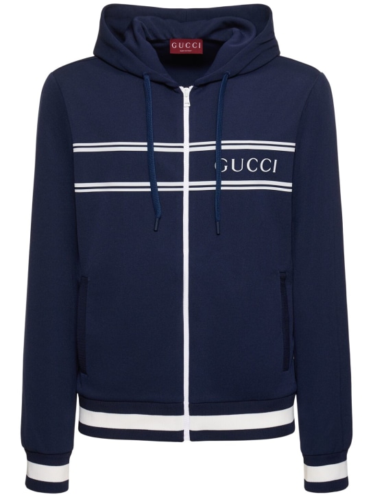 Gucci: Logo tech zip-up hoodie - Navy - men_0 | Luisa Via Roma
