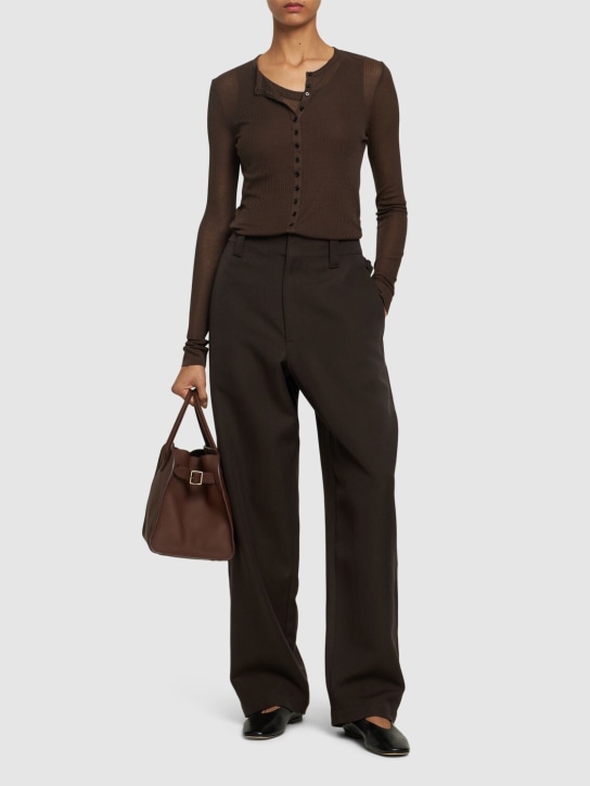 Lemaire: Seamless viscose blend ribbed top - Brown - women_1 | Luisa Via Roma