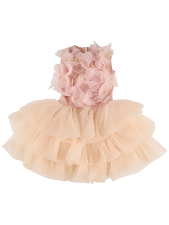 Nikolia: Tulle dress w/ rose appliqués - Pembe - kids-girls_0 | Luisa Via Roma