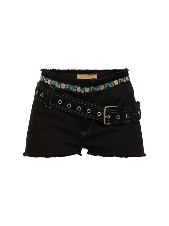 Cormio: Robin fitted denim shorts w/belt - Black - women_4 | Luisa Via Roma