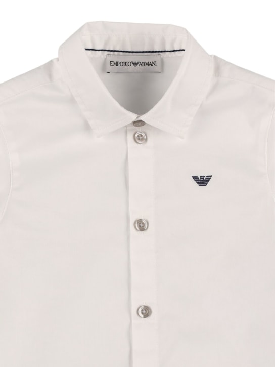 Emporio Armani: Cotton blend poplin shirt - Beyaz - kids-boys_1 | Luisa Via Roma