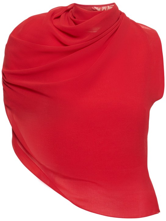 Jacquemus: Crop top en mesh drapé Le Haut Pablo - Rouge - women_0 | Luisa Via Roma