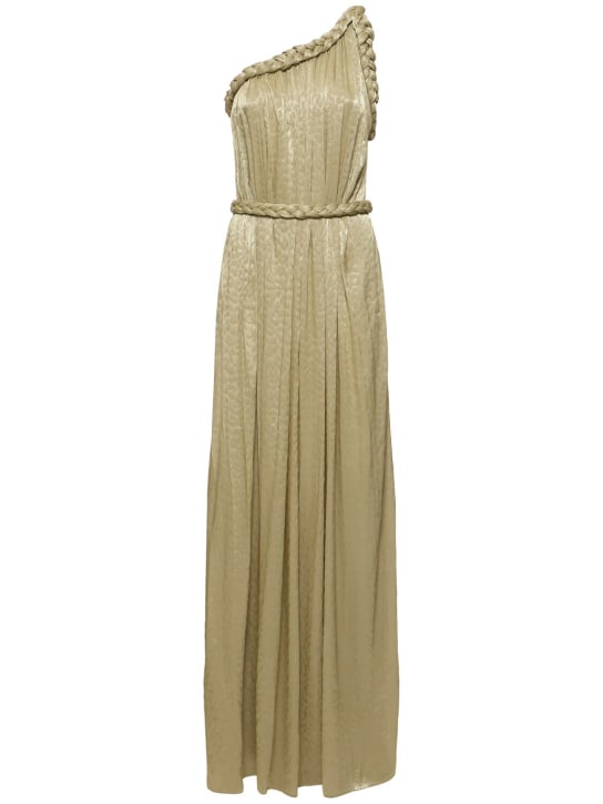 Costarellos: Robe longue asymétrique en lurex Isilda - Olive Gold - women_0 | Luisa Via Roma