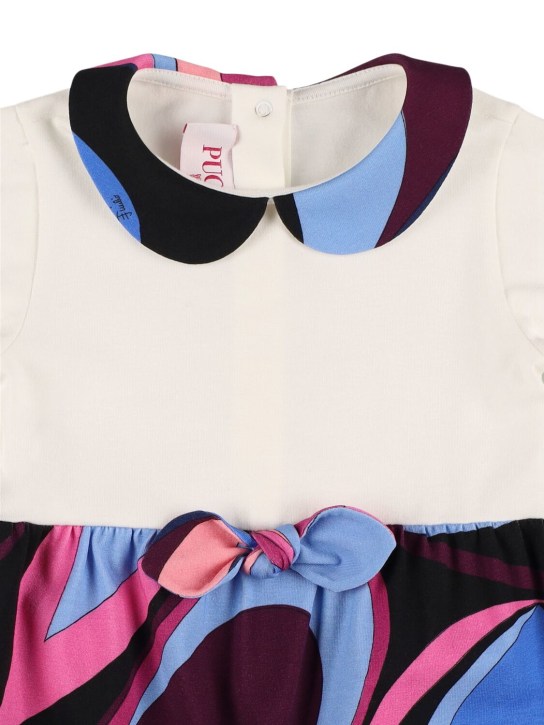 Pucci: Barboteuse, bavoir & bonnet en jersey de coton - Blanc/Multi - kids-girls_1 | Luisa Via Roma