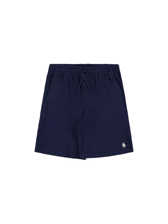 Polo Ralph Lauren: Shorts in felpa con ricamo logo - Blu Scuro - kids-boys_0 | Luisa Via Roma