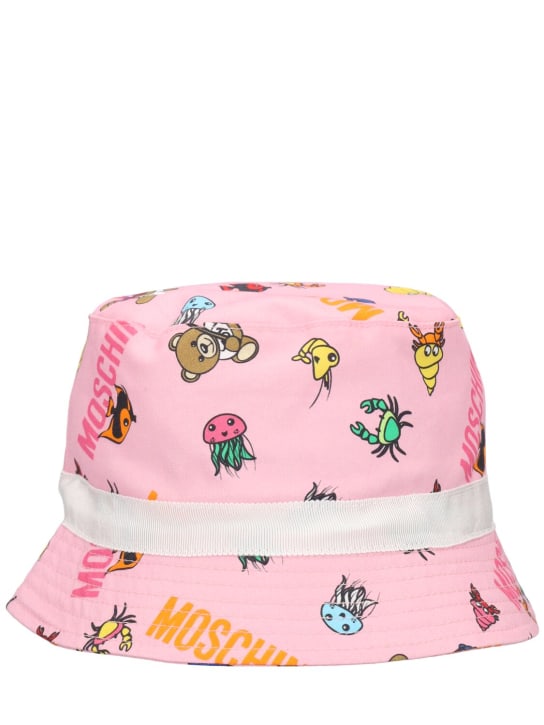 Moschino: Cappello bucket in gabardina di cotone stampato - Rosa - kids-girls_0 | Luisa Via Roma