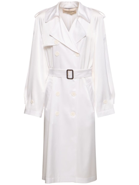 Alexandre Vauthier: Trench-coat en satin & ceinture - Blanc - women_0 | Luisa Via Roma