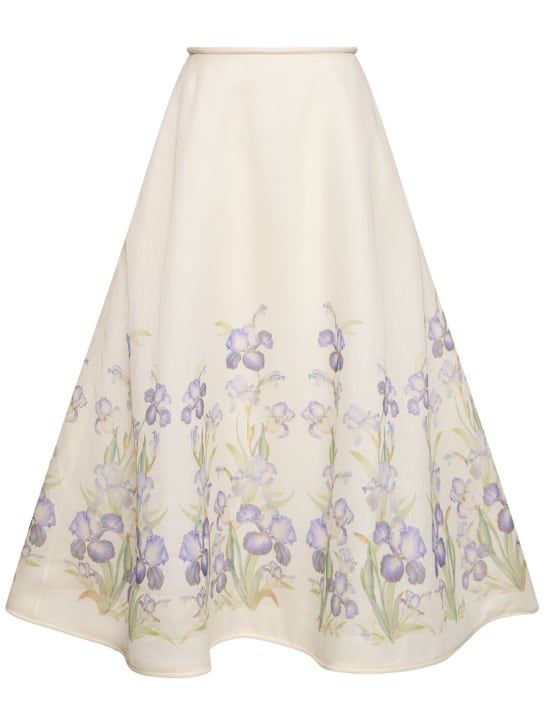 Zimmermann: Natura print silk & linen midi skirt - Multi Ivory - women_0 | Luisa Via Roma