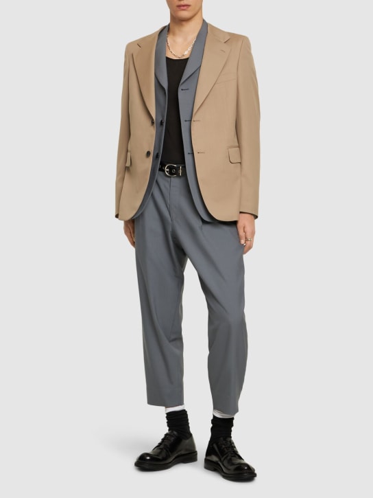 Comme des Garçons Homme Plus: Wool double blazer - Beige/Grey - men_1 | Luisa Via Roma
