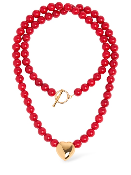 Timeless Pearly: Faux pearl heart necklace - Red/Gold - women_0 | Luisa Via Roma