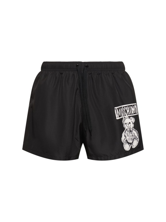 Moschino: Teddy print swim shorts - Black - men_0 | Luisa Via Roma