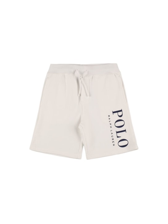 Polo Ralph Lauren: Logo印花棉质平纹针织短裤 - 白色 - kids-boys_0 | Luisa Via Roma