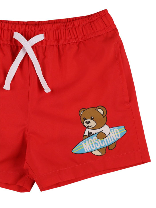 Moschino: Nylon swim shorts - Red - kids-boys_1 | Luisa Via Roma