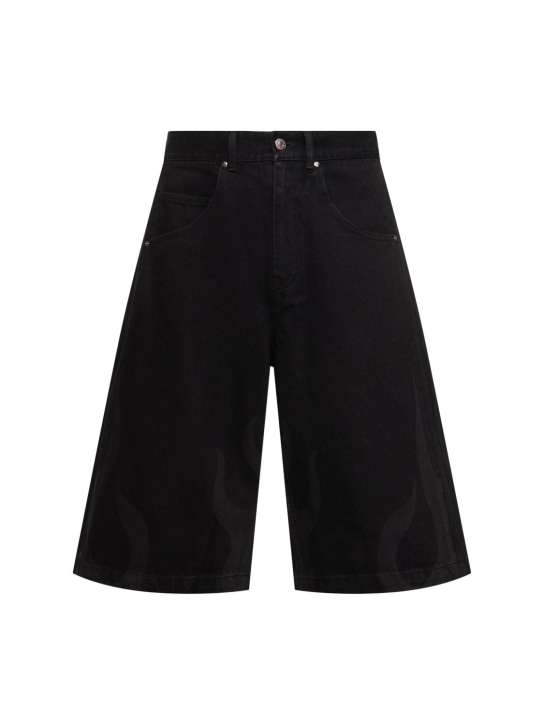 adidas Originals: Shorts de denim de algodón - Negro/Gris - men_0 | Luisa Via Roma