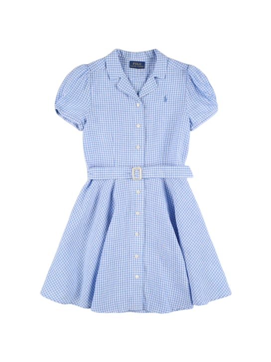 Polo Ralph Lauren: Vestido de lino con cinturón - Azul Claro - kids-girls_0 | Luisa Via Roma