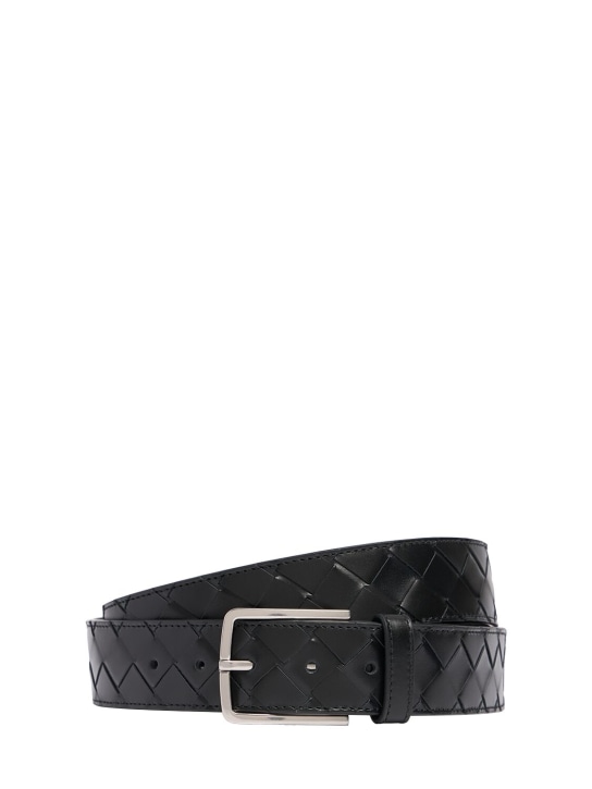 Bottega Veneta: 3.5cm Intrecciato leather belt - Siyah - men_0 | Luisa Via Roma