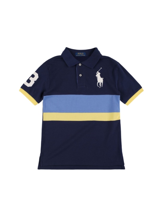 Polo Ralph Lauren: Logo embroidered piquet polo shirt - Koyu Mavi - kids-boys_0 | Luisa Via Roma
