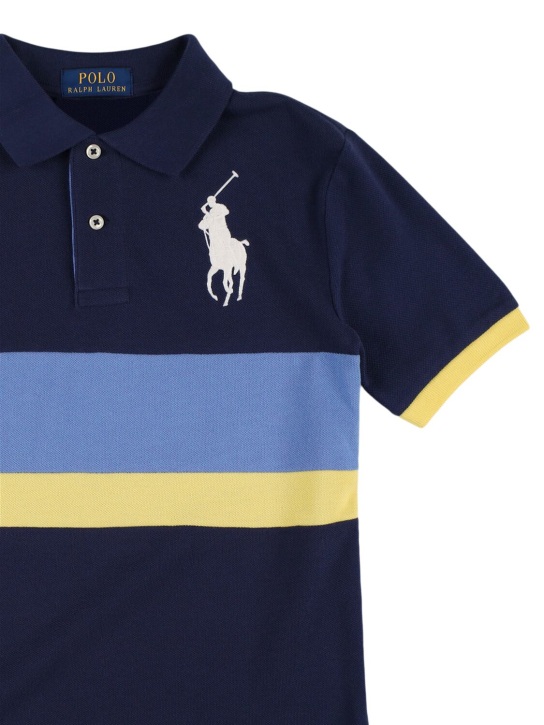 Polo Ralph Lauren: Polo en piqué à logo brodé - Bleu Foncé - kids-boys_1 | Luisa Via Roma