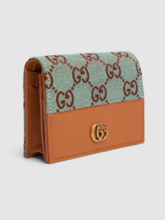 Gucci: Porta carte di credito in tela GG e pelle - Azure/Brown - women_1 | Luisa Via Roma