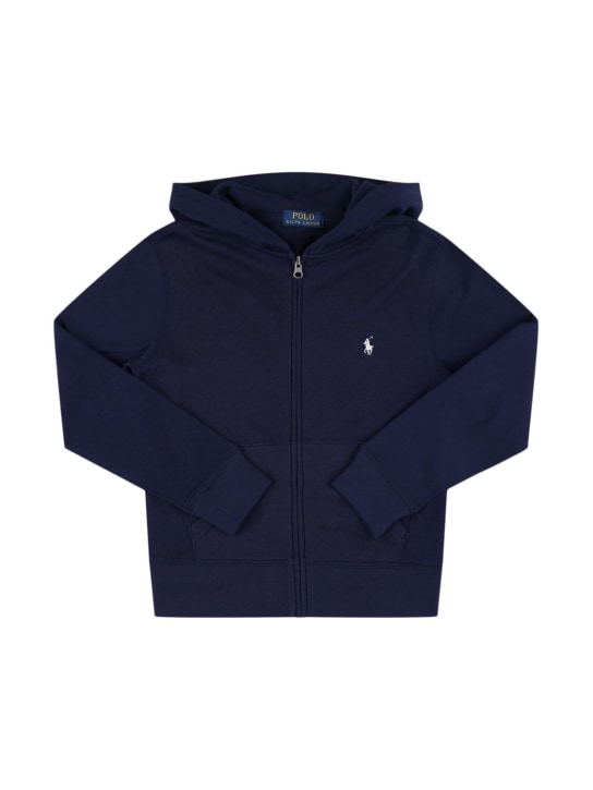Polo Ralph Lauren: Logo embroidery cotton hoodie - Dark Blue - kids-boys_0 | Luisa Via Roma