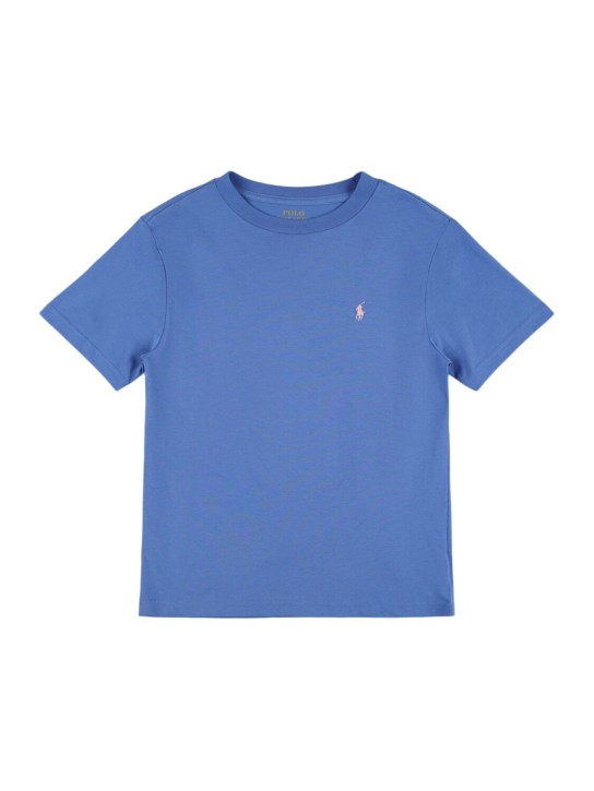 Polo Ralph Lauren: Camiseta de jersey de algodón con logo bordado - Azul Claro - kids-boys_0 | Luisa Via Roma