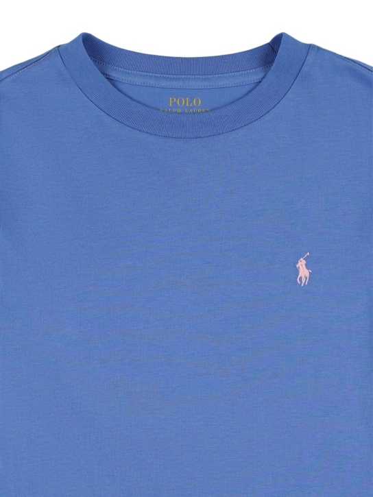 Polo Ralph Lauren: T-shirt en jersey de coton à logo brodé - Bleu Clair - kids-boys_1 | Luisa Via Roma