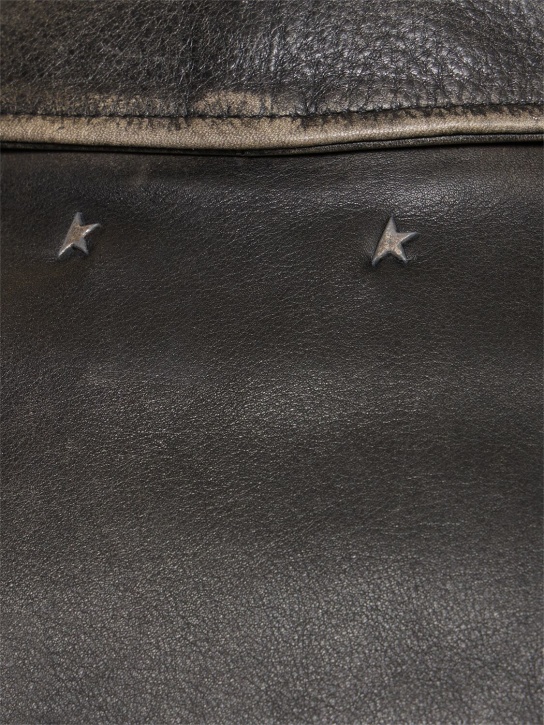 Golden Goose: Chiodo distressed bull leather jacket - Black - men_3 | Luisa Via Roma