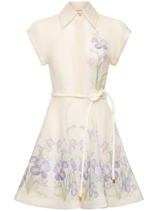 Zimmermann: Natura belted linen silk mini dress - Multi Ivory - women_0 | Luisa Via Roma
