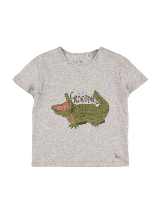 Konges Sløjd: 鳄鱼印花有机棉平纹针织T恤 - 灰色 - kids-boys_0 | Luisa Via Roma