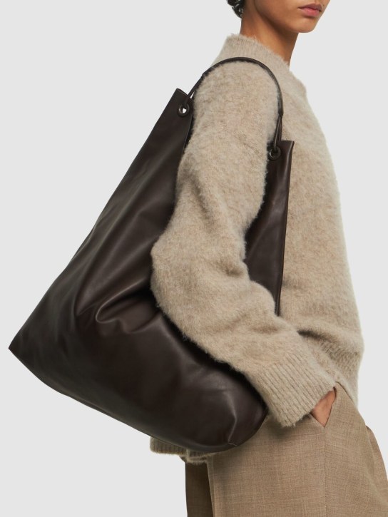 The Row: Bindle leather tote bag - Dark Brown/Blk - women_1 | Luisa Via Roma