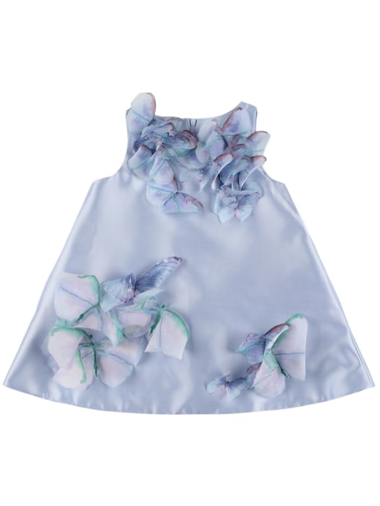 Nikolia: Taffeta dress w/ butterfly appliqués - Light Blue - kids-girls_0 | Luisa Via Roma