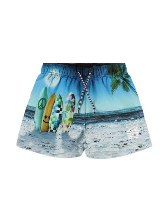 Molo: Bañador shorts de nylon reciclado con estampado - Multicolor - kids-boys_0 | Luisa Via Roma