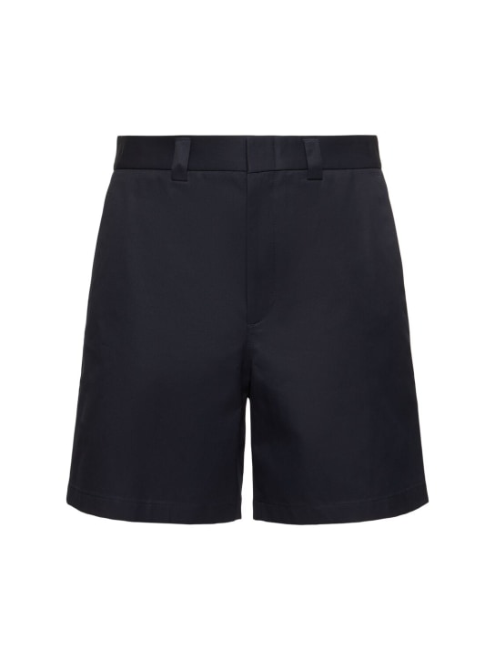Gucci: Double cotton twill shorts with Web - Navy - men_0 | Luisa Via Roma