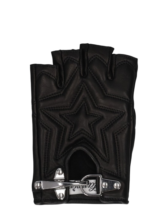 Lanvin: Padded leather fingerless gloves - Siyah - men_1 | Luisa Via Roma