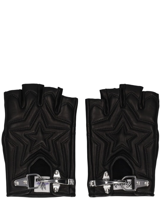 Lanvin: Padded leather fingerless gloves - Siyah - men_0 | Luisa Via Roma