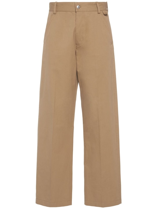 Bottega Veneta: Pantaloni in twill di cotone leggero - Desert Taupe - men_0 | Luisa Via Roma