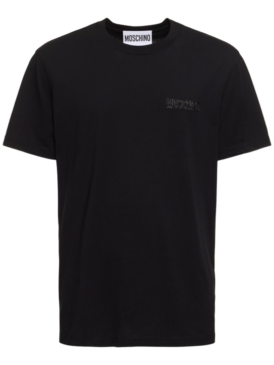 Moschino: Outline logo t-shirt - Siyah - men_0 | Luisa Via Roma