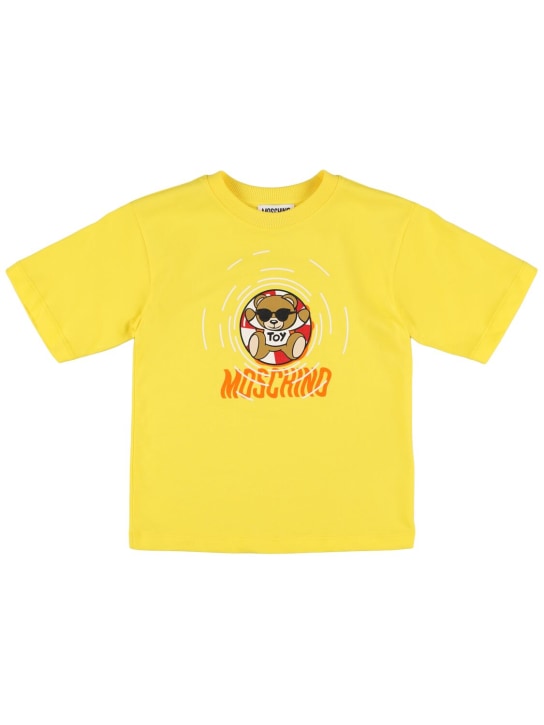 Moschino: T-shirt maxi in jersey di cotone con stampa - Giallo - kids-boys_0 | Luisa Via Roma