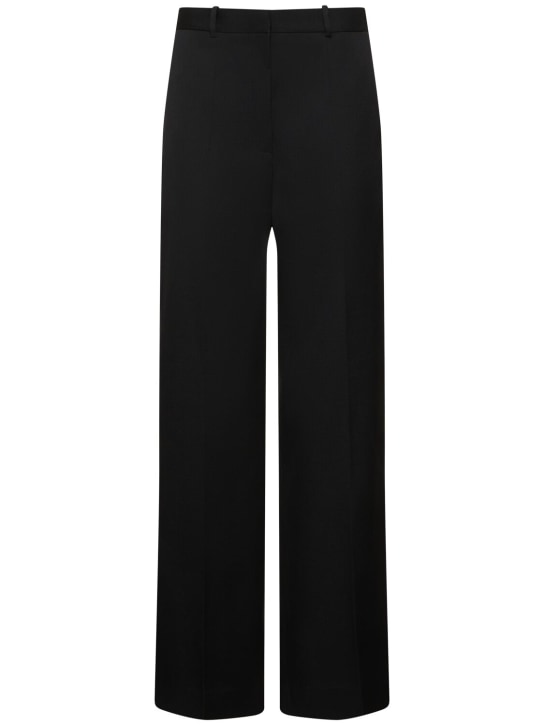 Lanvin: Pantalones anchos crepé de lana con cintura alta - Negro - women_0 | Luisa Via Roma